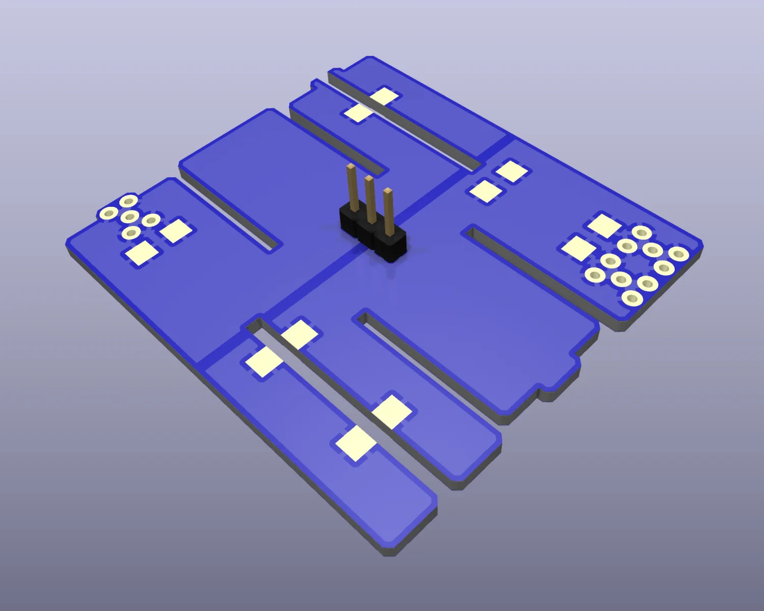 KiCAD Render of a 3xAA Battery-box Beastie PCB.
