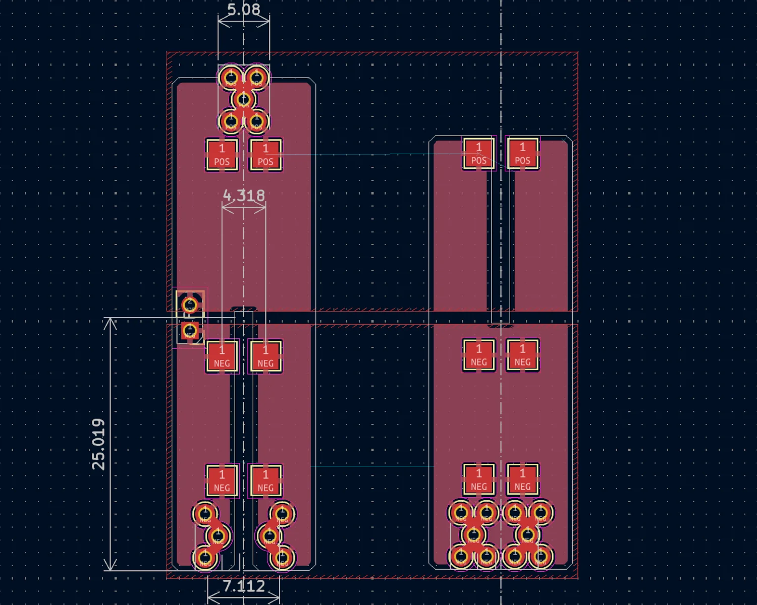 KiCAD layout of a single AA Battery-box Beastie PCB.