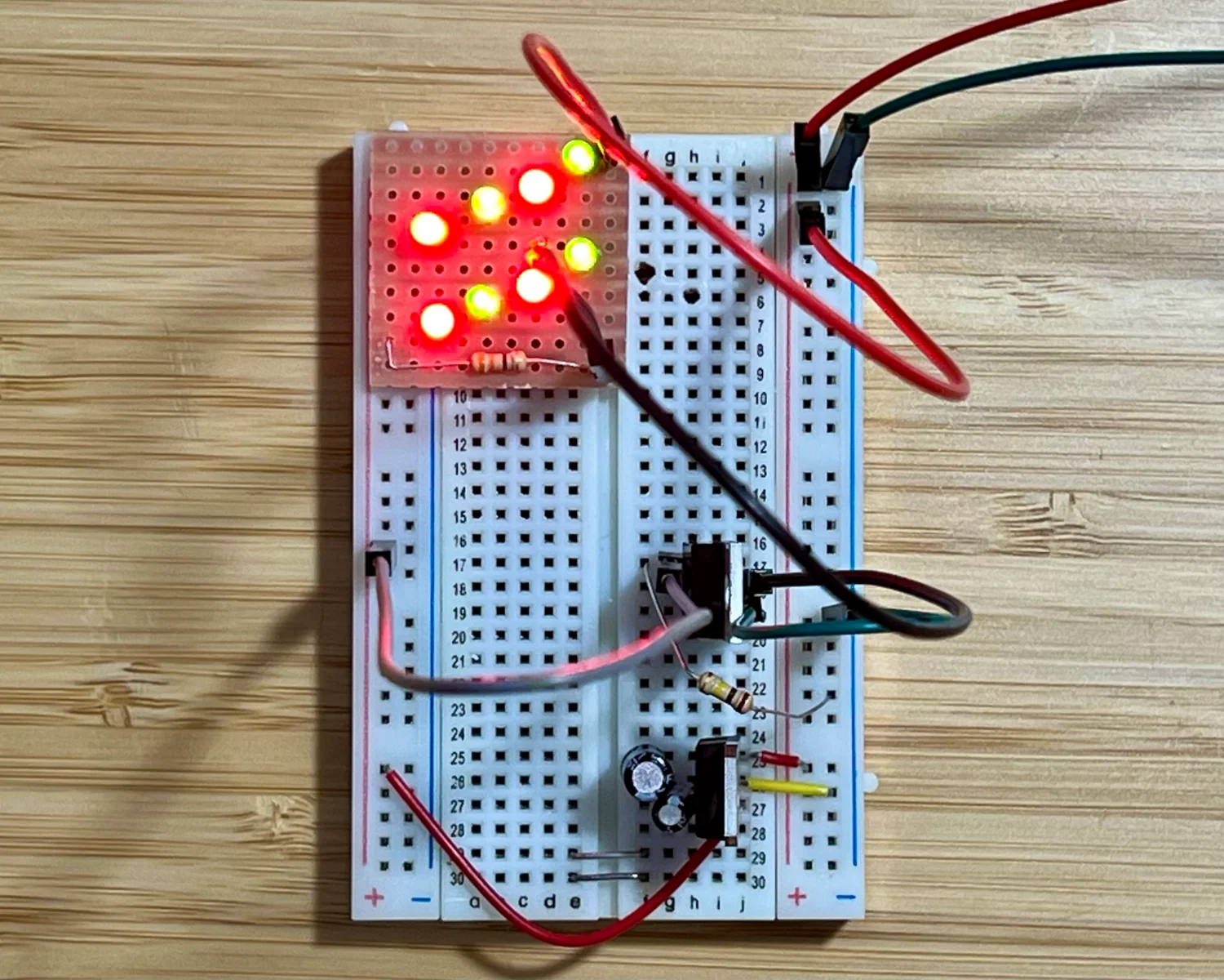 A wide view of the whole test circuit; on.