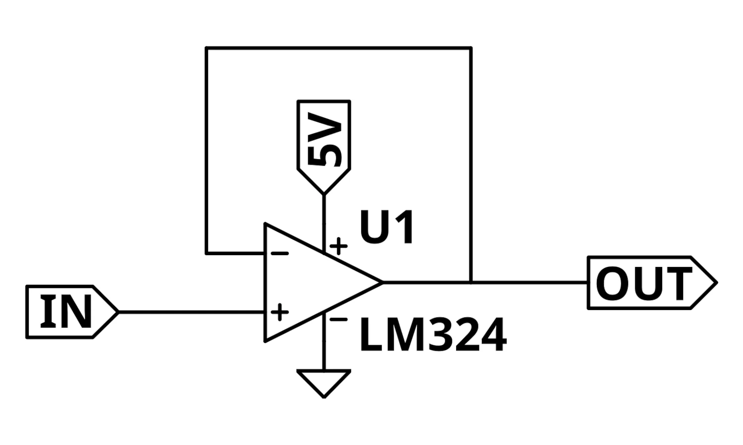 Canonical example op-amp buffer circuit diagram.