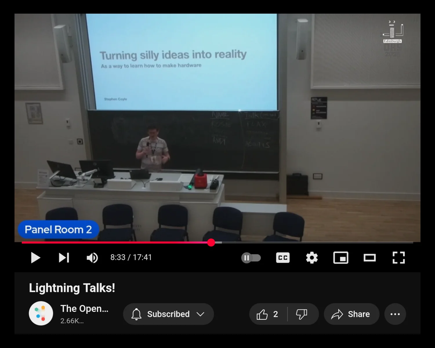 Stephen Coyle giving his Lightning Talk on YouTube.