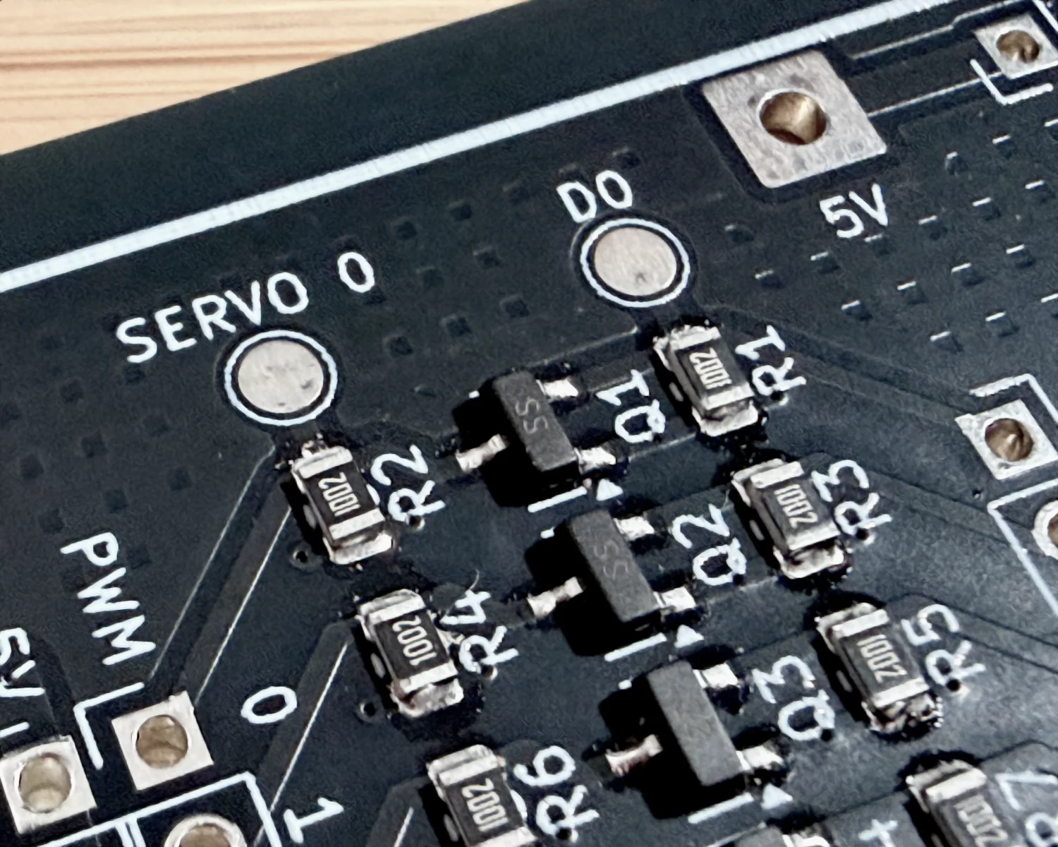 Some surface-mount soldered MOSFET level-shifters.