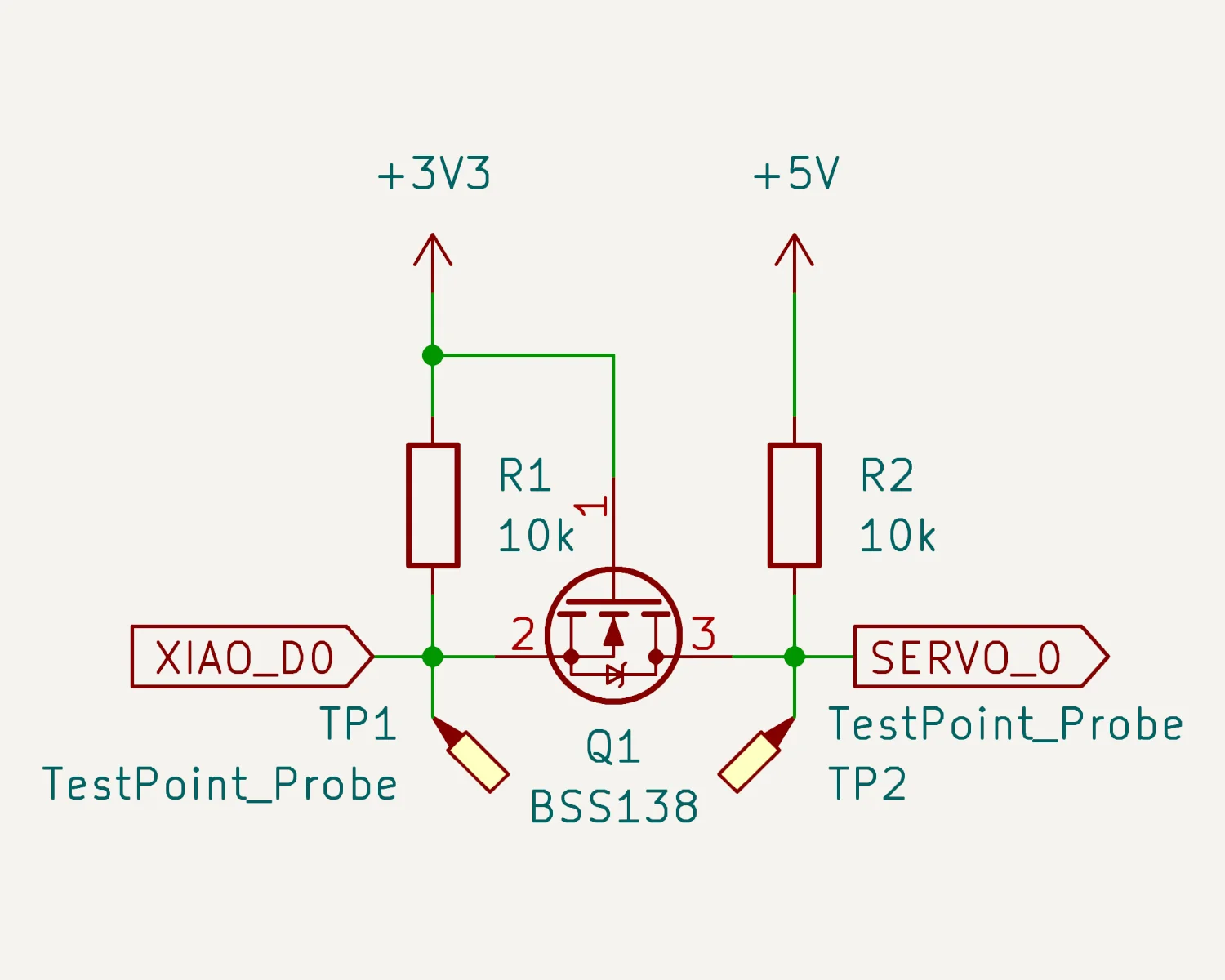 A KiCAD screenshot of a MOSFET level-shifter.