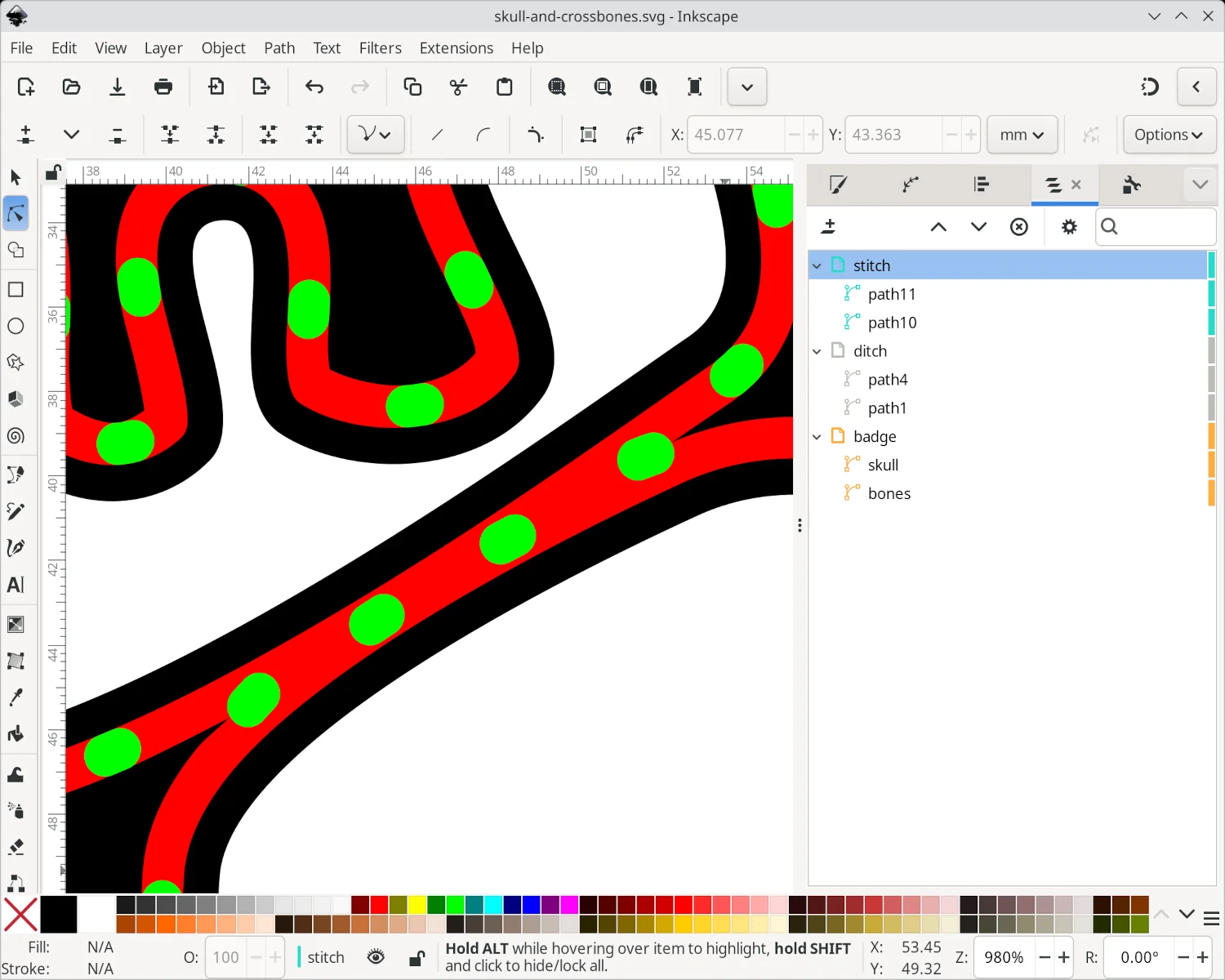 A small number of green dots now spaced more properly.