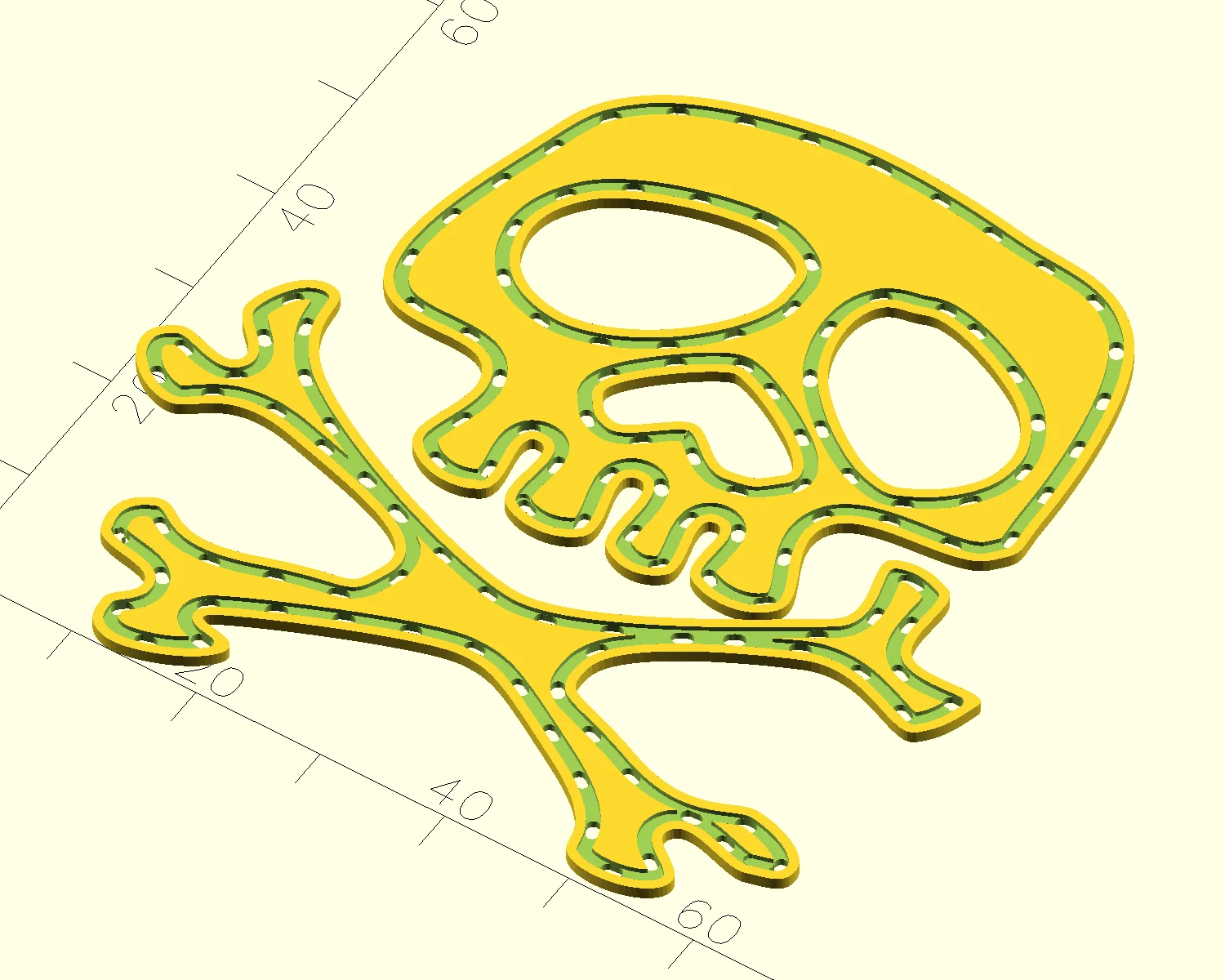 A render of a sewable skull and crossbones.