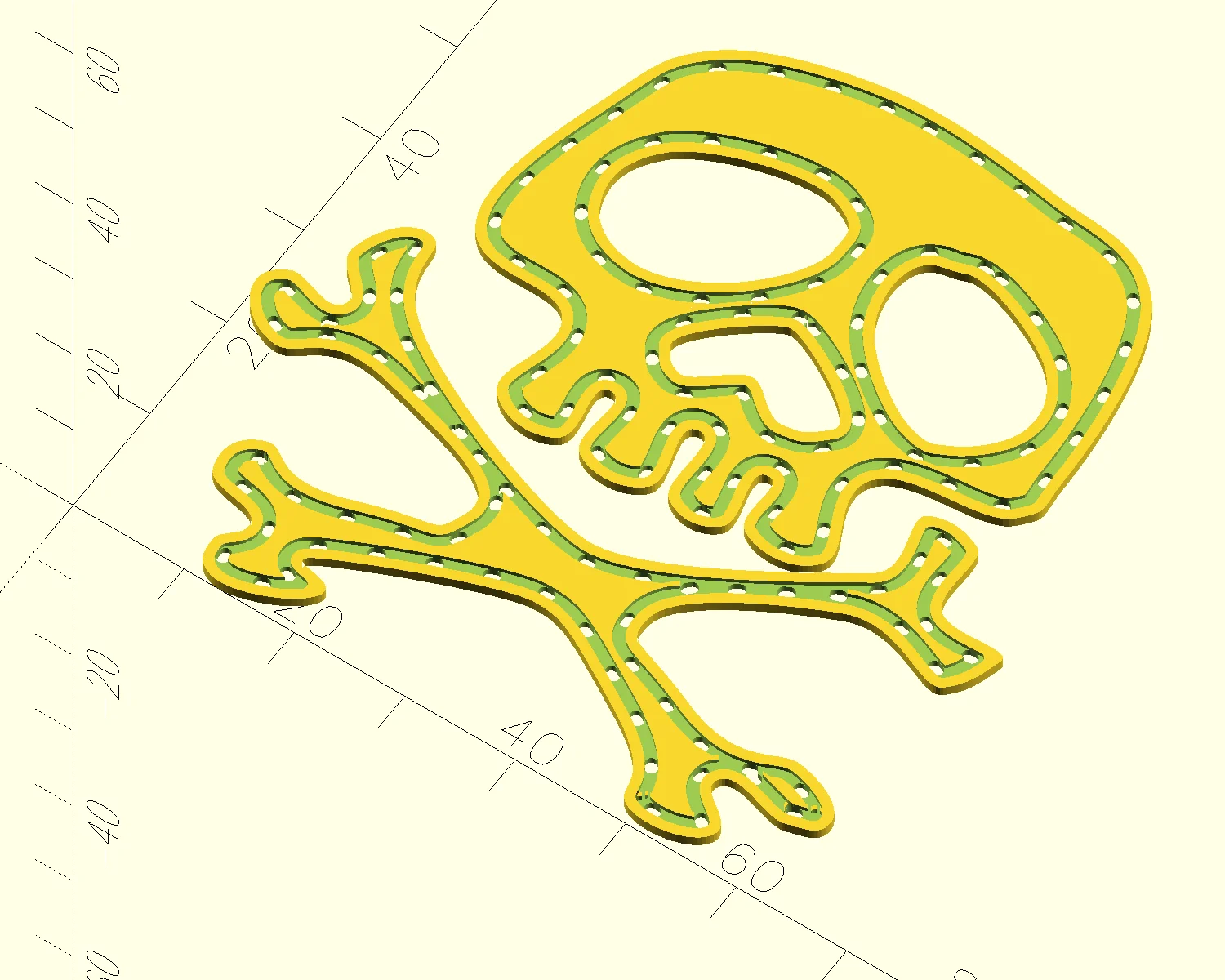 A render of a completed sewable skull and crossbones badge.