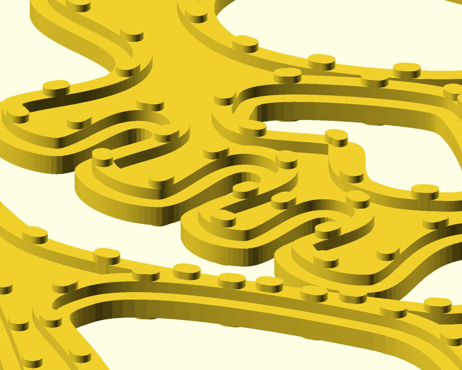A render from OpenSCAD showing the badge, ditch and stitch layers being rendered correctly.