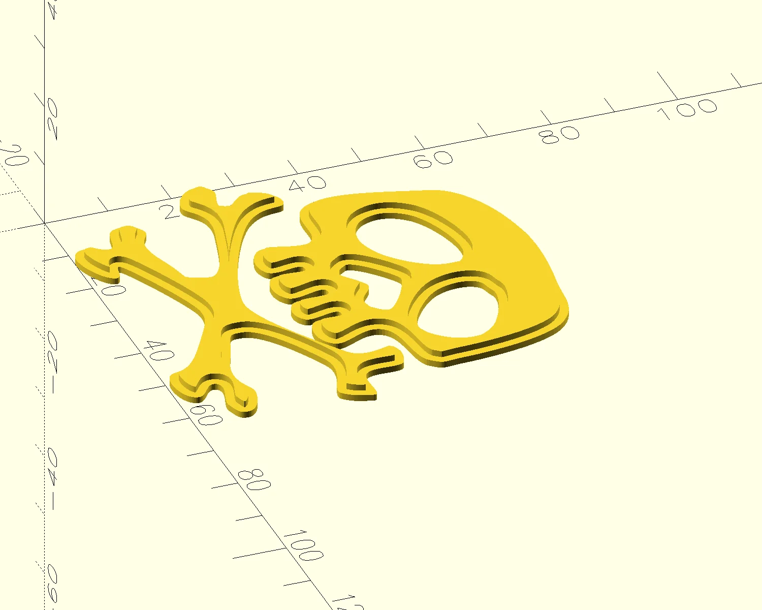 A render from OpenSCAD showing the paths being interpreted as filled shapes, not lines and dots.