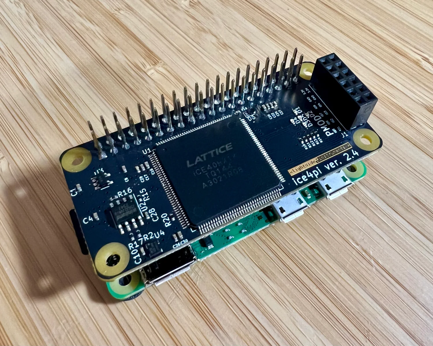 An ice4pi sitting atop a Pi Zero W 2.