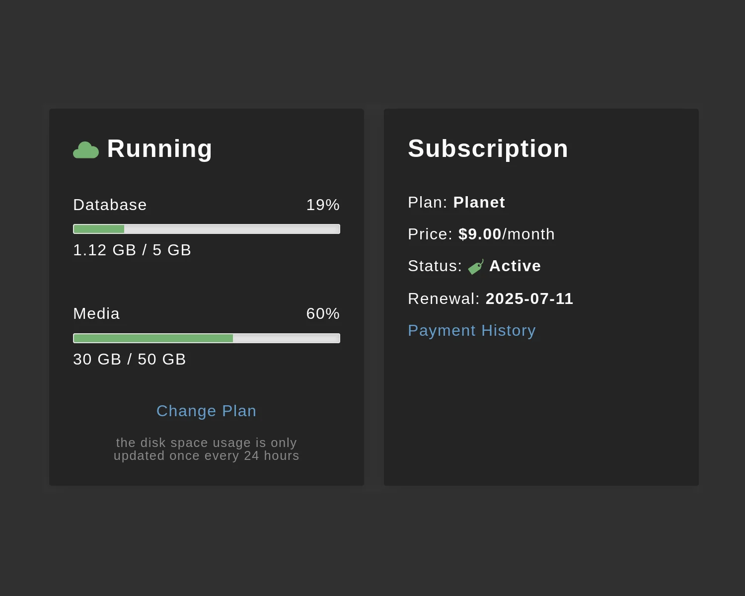 My usage and billing plan on Masto.host.