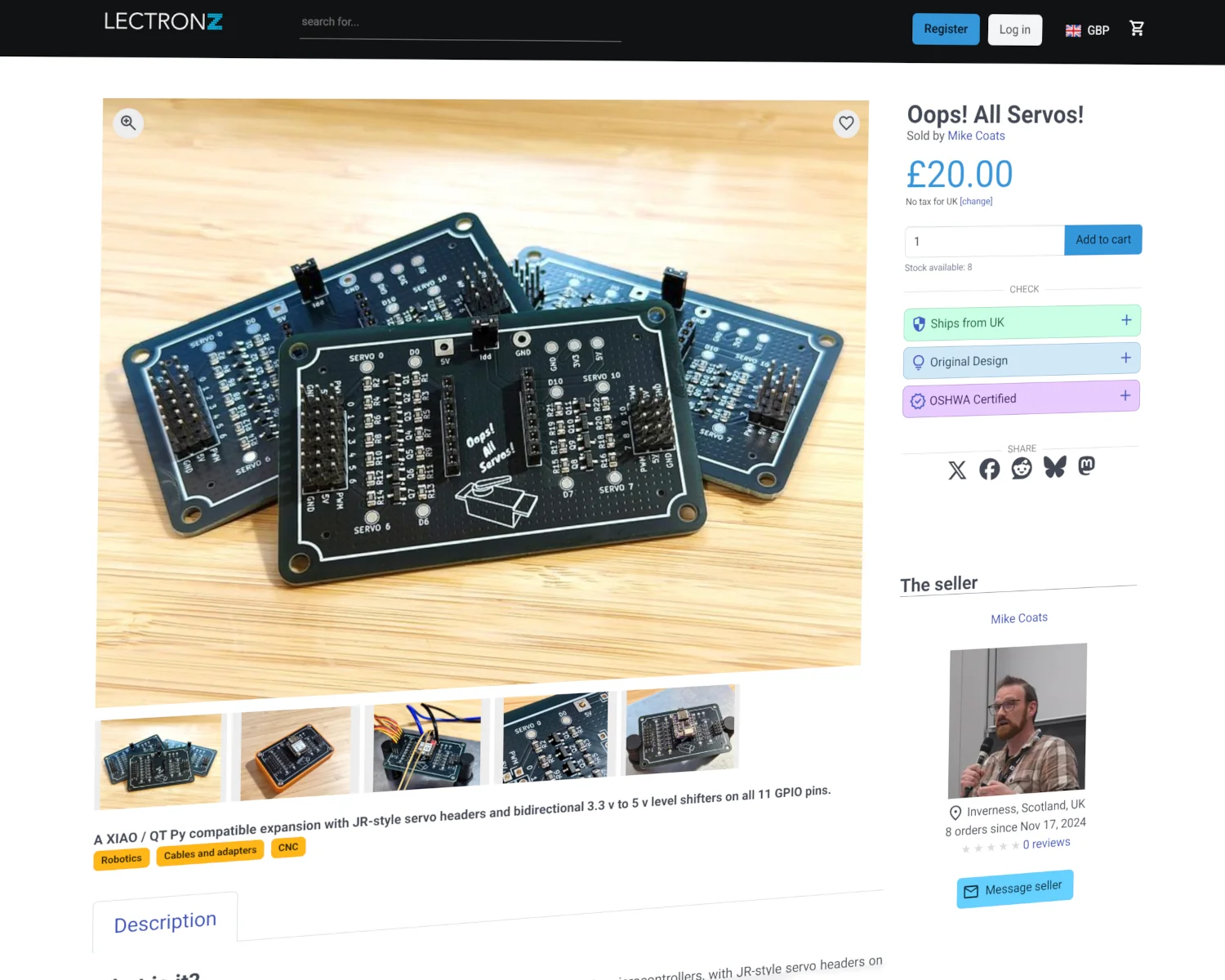 A screenshot of the Lectronz listing for Oops! All Servos!