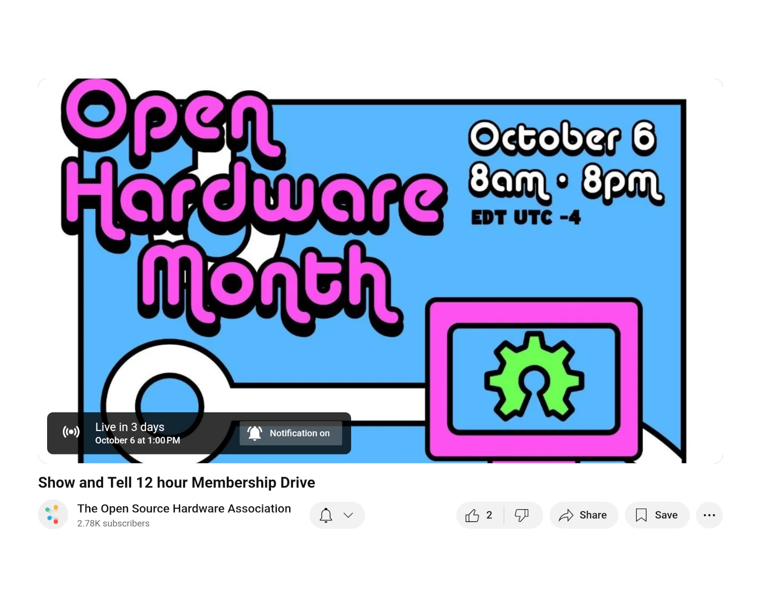 A screenshot of YouTube, showing the upcoming livestream.