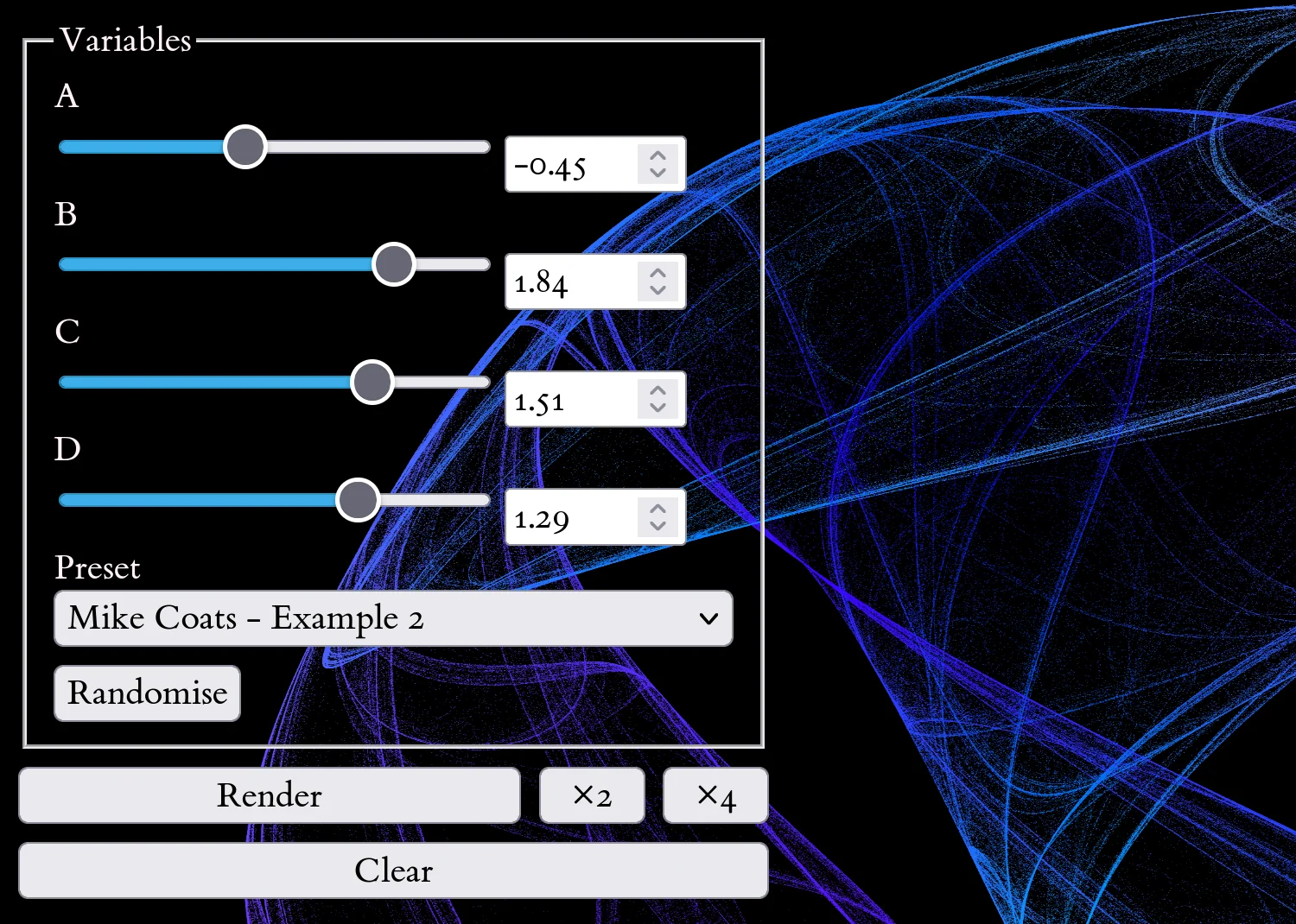 A screenshot of the web toy's interactive controls