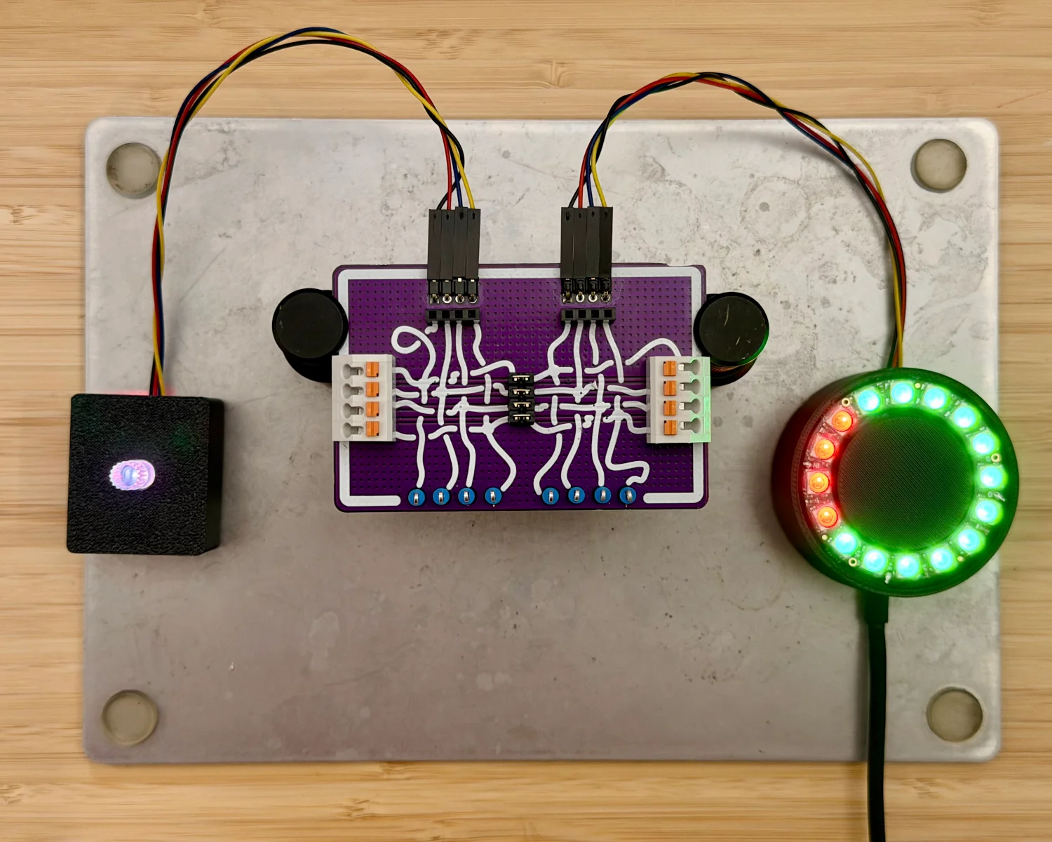 A Spy! Break! Inject! connected to a controller and a display showing 16 green LEDs.