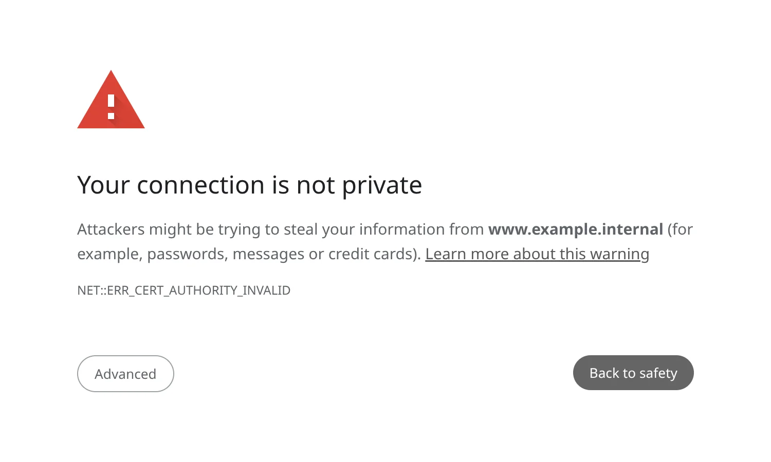 A screenshot of a self-signed certificate's legitimacy being queried by a browser.